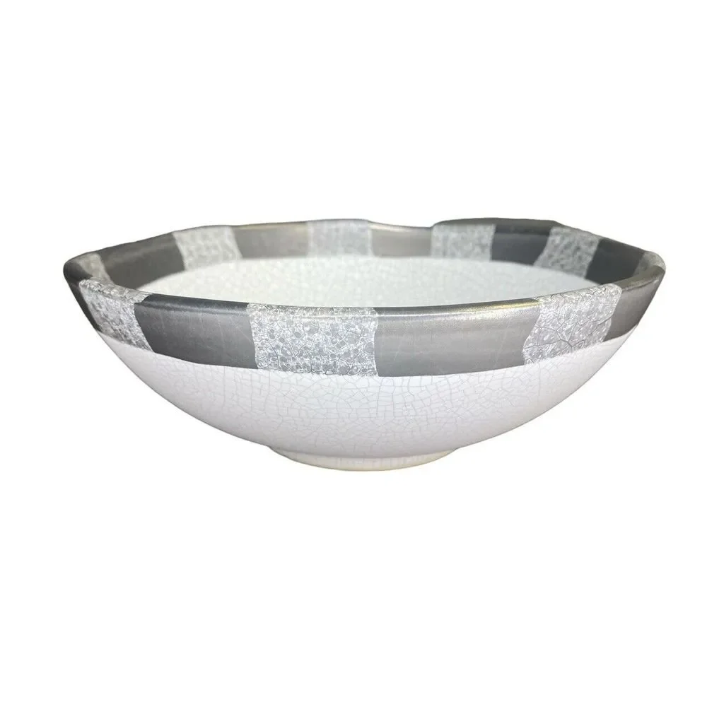 Michael Wainwright Art Pottery Ceramic Bowl Platinum‎ Crackle Ivory Gray